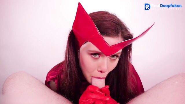 (Face swap) Elizabeth Olsen in sexy red costume