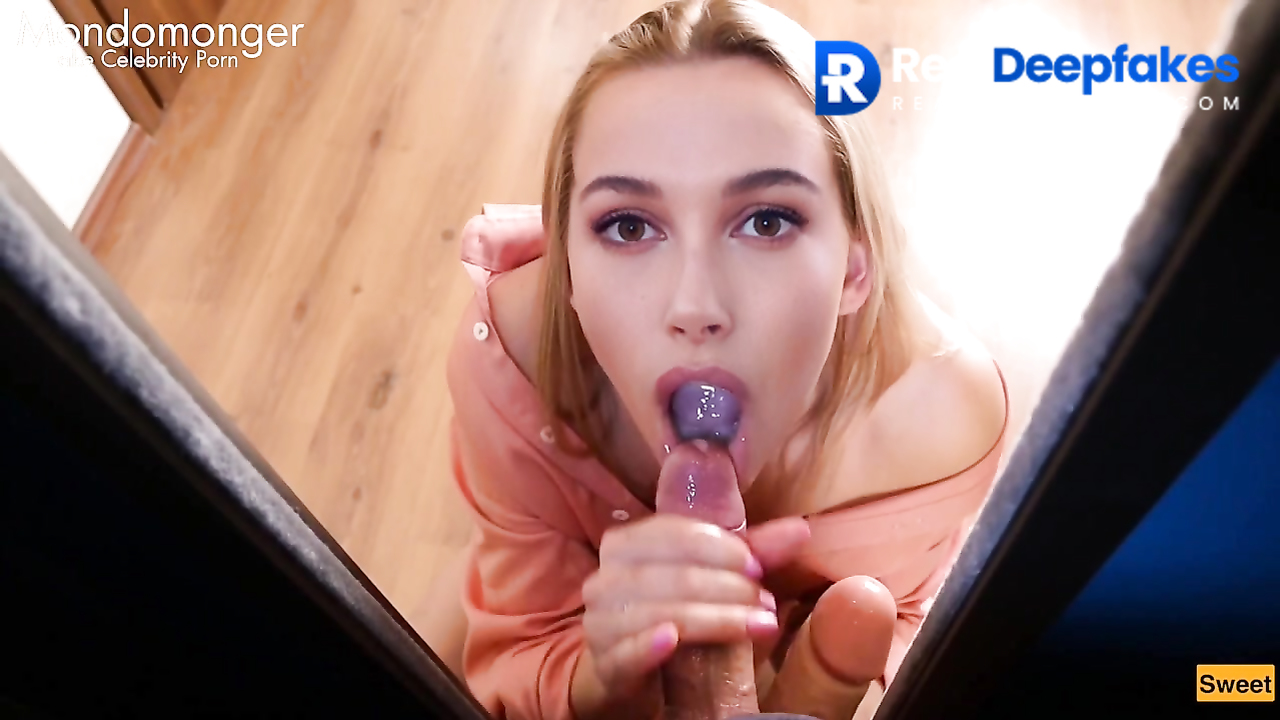 Sexy celeb Hailey Bieber passionately sucks a dildo and a real dick image