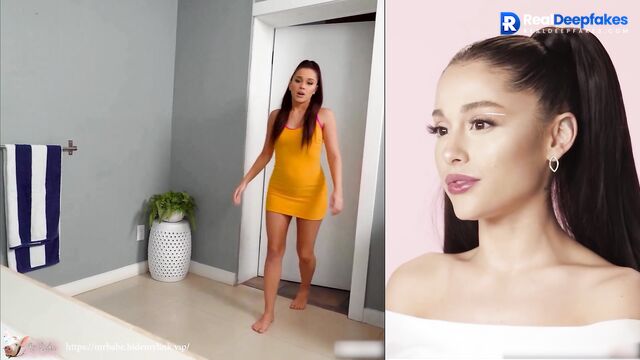 Tiny brunette making handjob in a bubble bath / fake Ariana Grande