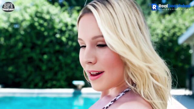 Kristen Bell wears a leopard print swimsuit and shows her big ass to a black guy