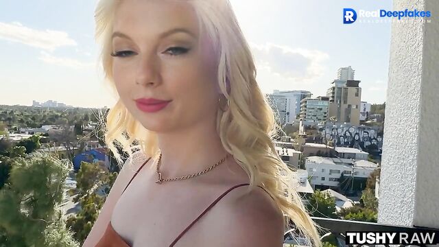 Luxury blonde in red dress fucked so sweet in ass - fake Taylor Swift