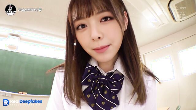 Schoolgirl Yuna (유나 있지) giving footjob right after lessons - deepfake porn
