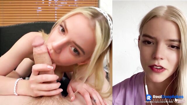Anya Taylor-Joy face swap, hot dick sucking on camera