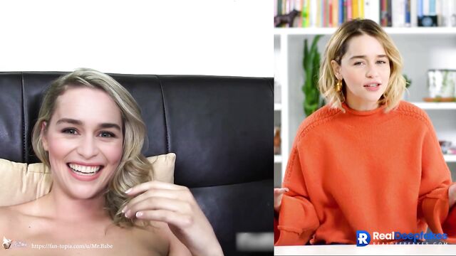 Tiny hot blonde Emilia Clarke loves dick sucking. Fake video