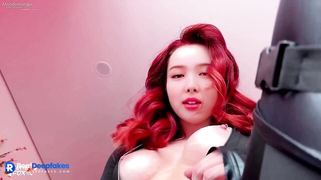 Red hairy babe Nayeon (나연) TWICE (트와이스) sex scenes in leather gloves