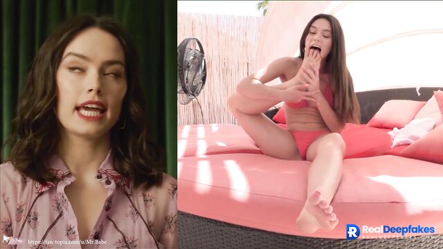 Sexy brunette Daisy Ridley sucking fingers and cock - adult tape