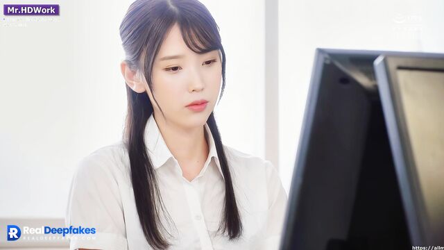 Shy teen IU (아이유) have work to do in the office 가짜 포르노