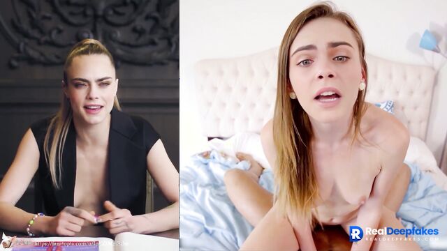 Blonde having sex with hot brunet - Cara Delevingne face swap