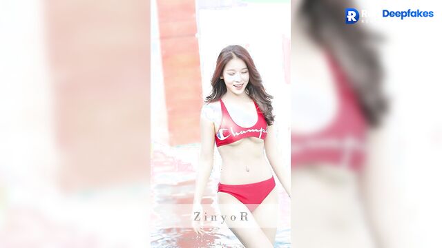 Babe in bikini demonstrated body near a pool, fake Winter (윈터 에스파)