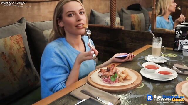 Blowjob after dinner in a restaurant, Margot Robbie hot celebrity sex