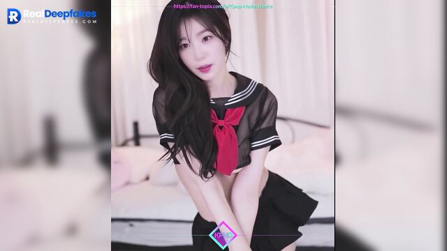 Schoolgirl dancing in transparent suit, fake Irene (아이린 레드벨벳)