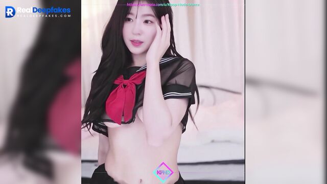 Schoolgirl dancing in transparent suit, fake Irene (아이린 레드벨벳)