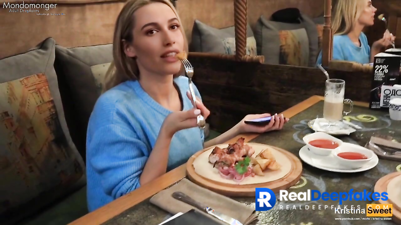 Blonde sucked dick under the restaurant table - Hailey Bieber sex tape -  RealDeepfakes.com