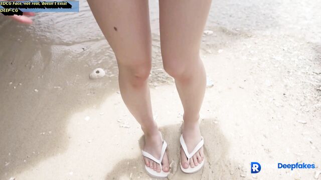 Sexy girl showing nice tits at the beach - fake Arin (아린 오마이걸)