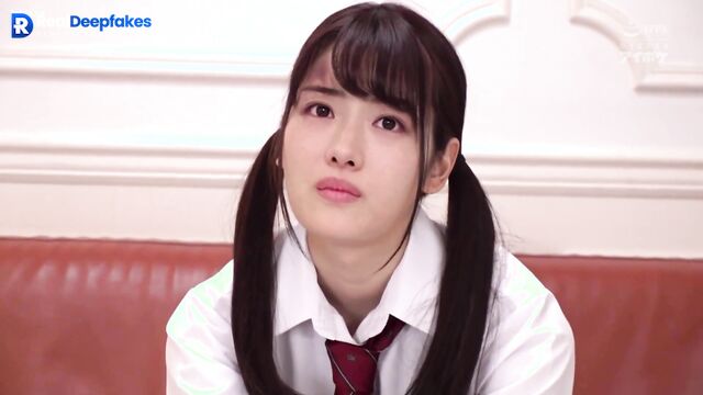 Cute schoolgirl made juicy blowjob - Satomi Ishihara fake (石原 さとみ 本物の偽物)